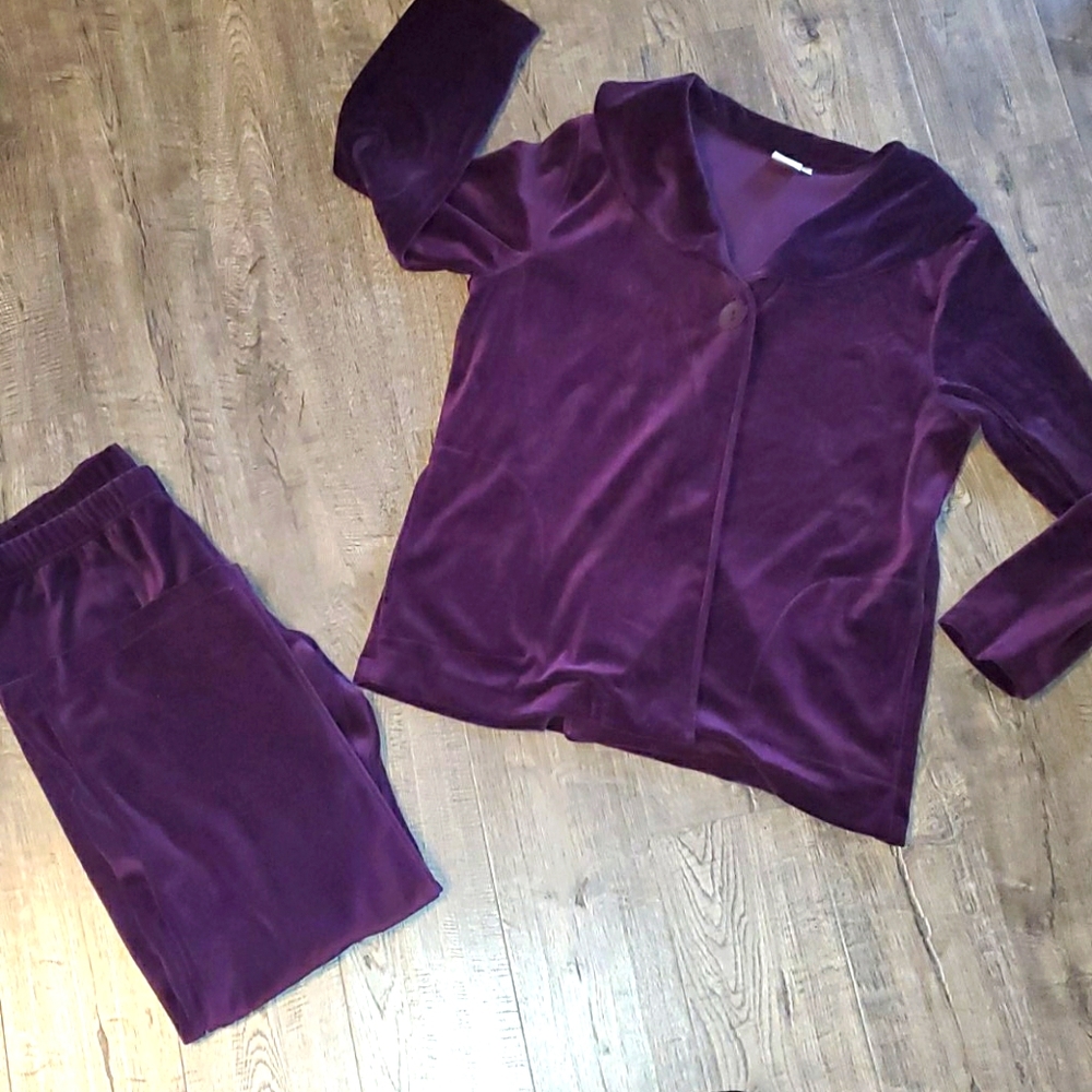 Plum Velour 2 Pc. Pants & Cardigan Set‎ Sz L